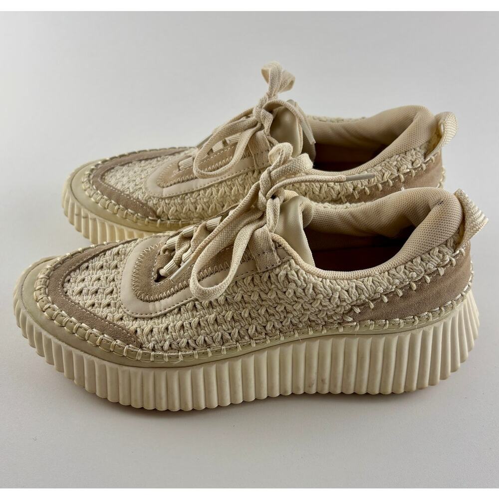 Dolce Vita Ivory Knit Sneakers Womens 7.5 Platform Lace Up Casual Shoes